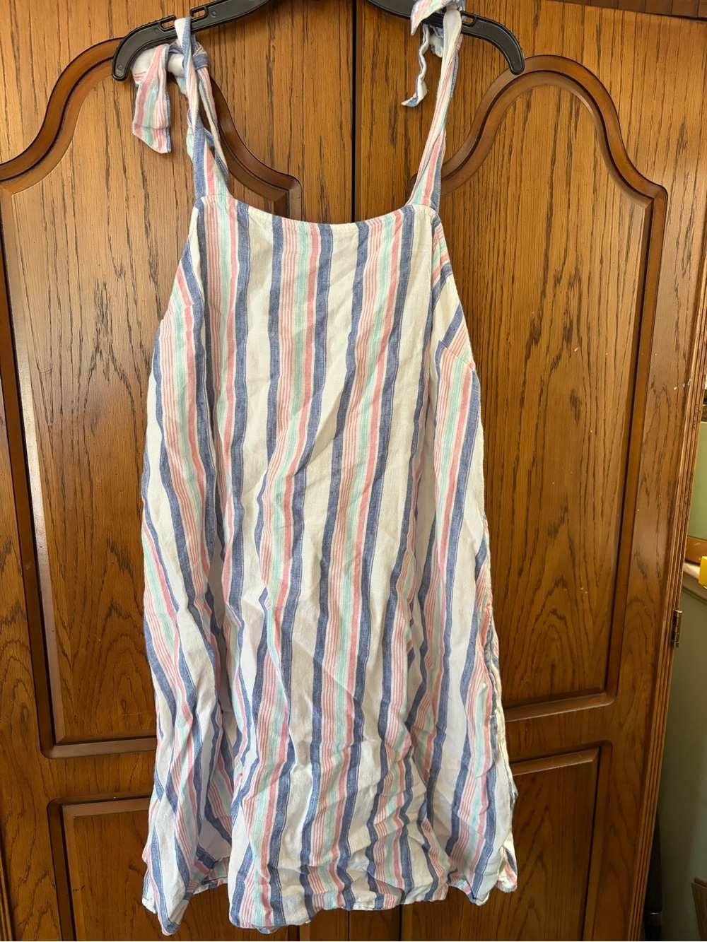 crown & ivy Striped Tie-Shoulder Sundress in Blue, Pink, White